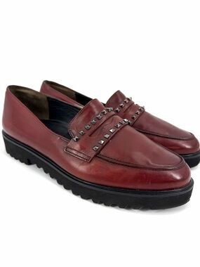 Paul Green Sofia Lug Sole Chunky Studded Loafers Wine Burgundy 7 UK 9.5 US